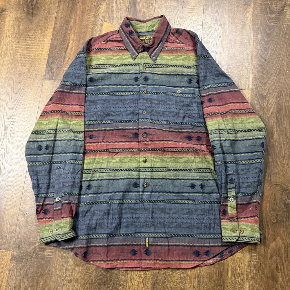 Vintage 90s Woolrich Men's XL Multicolor Southwestern Stripe Button Shirt